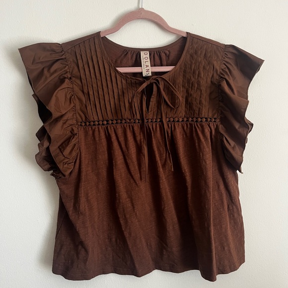 Dolan Anthropologie Brown Flutter Sleeve Top - Picture 2 of 7